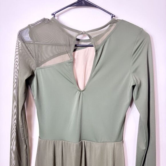 Balera Dance Dress Women Medium-Adult Green Mesh Crew Neck Long Sleeves‎ Outdoor - Picture 3 of 4